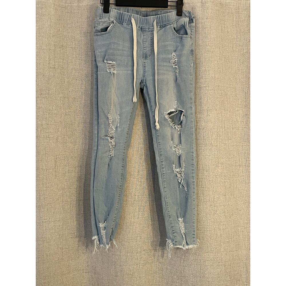 American Bazi Women’s Light Wash Denim Blue Jeans Distressed Size Large